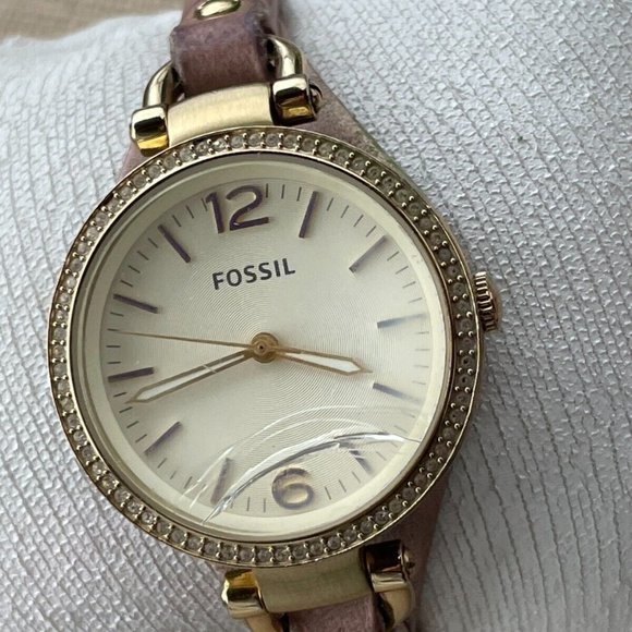 Fossil Accessories - Fossil Ladies Wristwatch Pink Leather Band Gold Tone Case AS IS Read desc